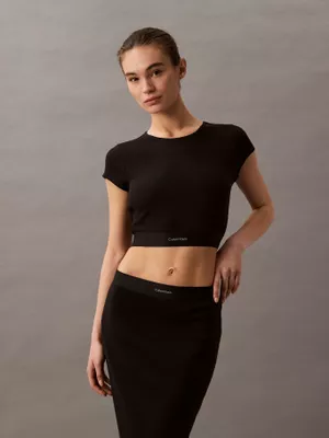 Polera de Pijama Rib Crop Negro Calvin Klein