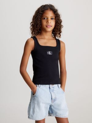 Polera Niña Rib Badge Square Negro Calvin Klein