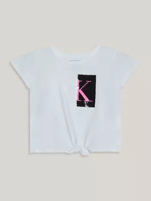 Polera Niña Split Monogram Sequin Blanco Calvin Klein