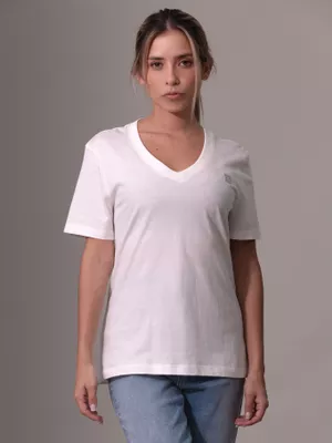 Polera Ck Embro Badge V-Neck Blanco Calvin Klein