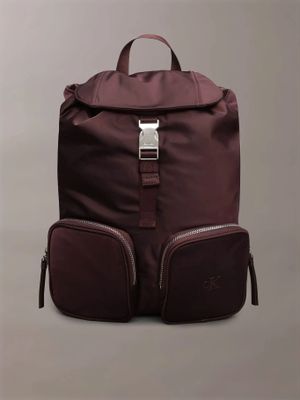 Mochila Con Solapa Satén Y Nailon Marrón Calvin Klein