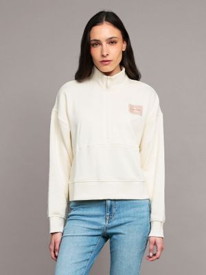 Polerón de felpa con cierre parcial Beige Calvin Klein