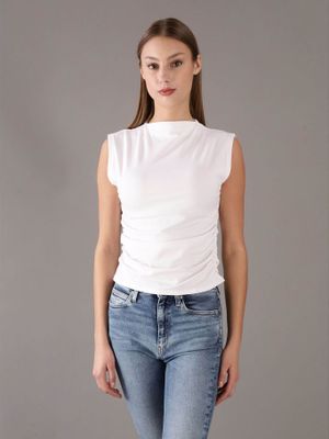 Blusa sin Mangas con Cuello Alto Blanco Calvin Klein