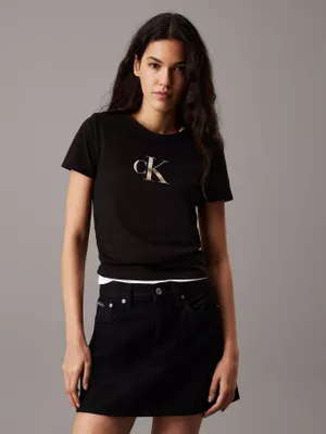 Polera slim con monograma Negro Calvin Klein