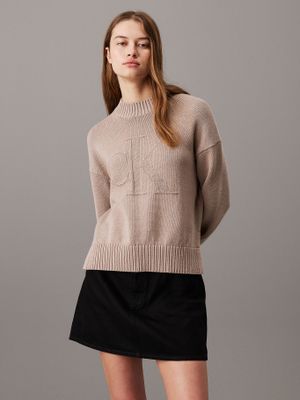 Sweater Ck Intarsia Loose Beige Calvin Klein