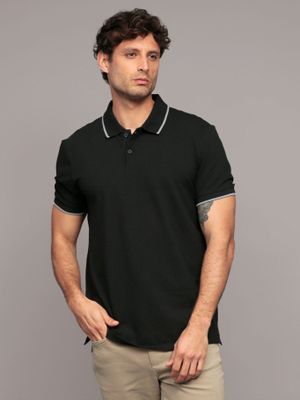 Polo Stretch Solid Tipped Negro Calvin Klein