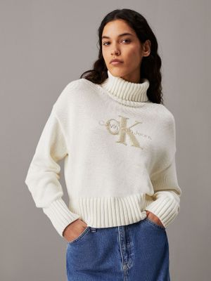 Sweater Chenille Monologo Crema Calvin Klein