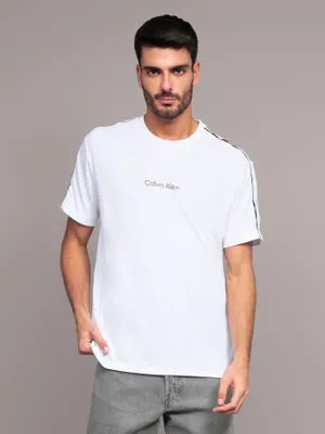 Polera Logo Piping Blanco Calvin Klein