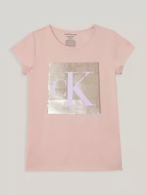 Polera Niña Monogram Sequin Rosado Calvin Klein