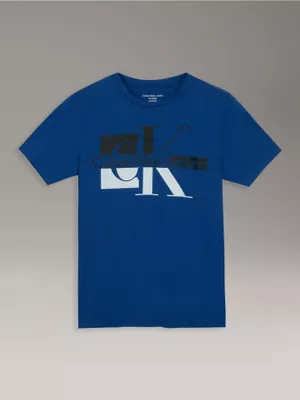 Polera Niño De Manga Corta Monograma Azul Calvin Klein
