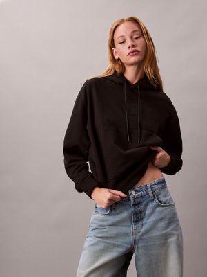 Polerón Con Gorro De Felpa Negro Calvin Klein