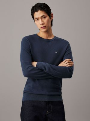 Sweater Micro Pique Structure Sweater Azul Calvin Klein