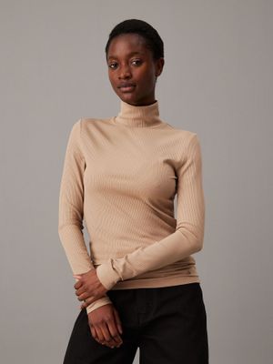 Sweater Modal Rib Mock Neck Beige Calvin Klein