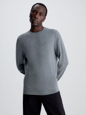 Sweater Superior Wool Crew Neck Swea Gris Calvin Klein