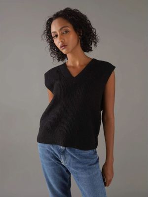Sweater Boucle Rib V Neck Negro Calvin Klein
