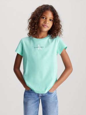 Polera Niña Micr Monogram Verde Calvin Klein