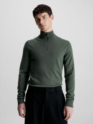 Sweater con Cierre Merino Quarter Verde Calvin Klein