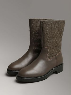 Botas Flat Ankle Mix Café Calvin Klein