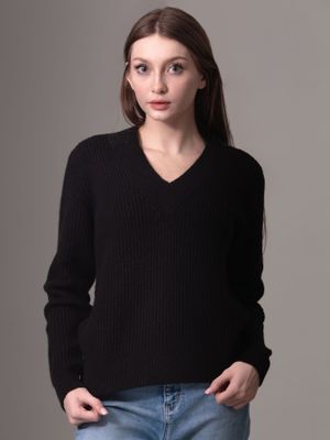 Sweater Boucle V Neck Relaxed Negro Calvin Klein