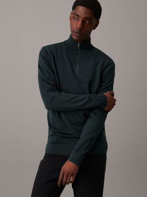 Sweater Merino Rws Quarter Zip Verde Calvin Klein