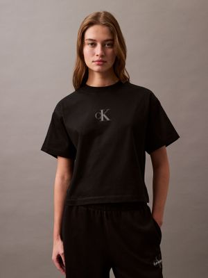 Polera Cropped con Monograma Negro Calvin Klein