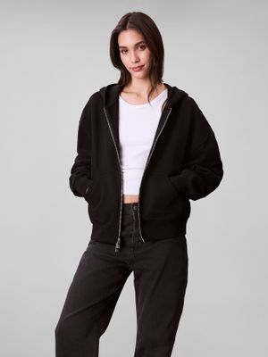 Polerón C Gorro Y Cierre Cremallera Negro Calvin Klein