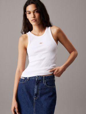Polera slim tirantes canalé algodón Blanco Calvin Klein