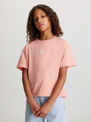 Polera Niña Ck Logo Boxy Rosado Calvin Klein