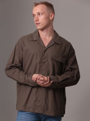 Camisa de lino mangas largas Café Calvin Klein