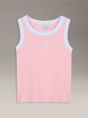 Polera Detalles Contraste Acanalada Rosado Calvin Klein