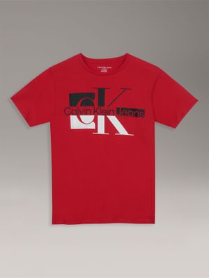 Polera Niño Manga Corta Con Monograma Rojo Calvin Klein