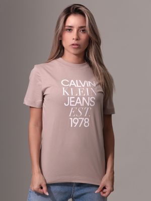 Polera Mixed Logo Regular Beige Calvin Klein