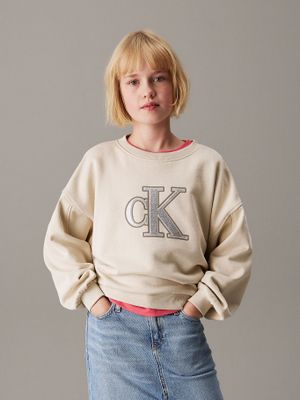 Polerón Niña Suelto Con Logo Beige Calvin Klein