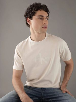 Polera con monograma brillante Beige Calvin Klein