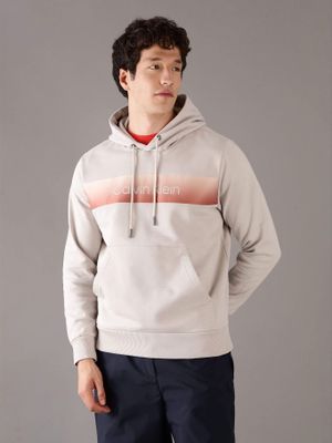 Polerón con Gorro Chest Logo Beige Calvin Klein