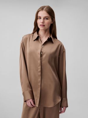 Camisa Satinada Con Brillo Mate Cafe Calvin Klein