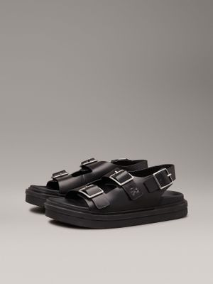 Sandalias de Cuero con Hebilla Negro Calvin Klein
