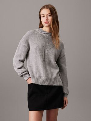 Sweater Ck Intarsia Loose Gris Calvin Klein