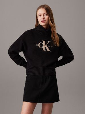 Sweater Chenille Monologo Negro Calvin Klein