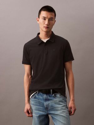 Polo con Monograma Bordado Negro Calvin Klein