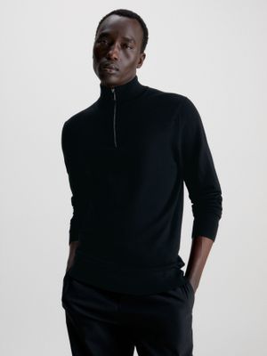 Sweater con Cierre Merino Quarter Negro Calvin Klein