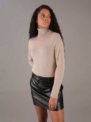 Sweater Merino Wool Roll Neck Beige Calvin Klein