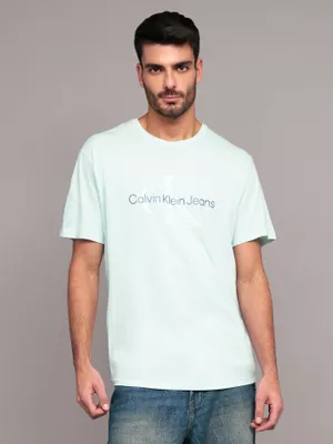 Polera Monogram Crew Celeste Calvin Klein