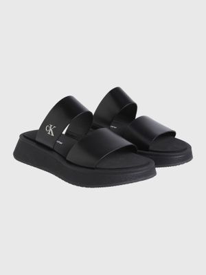 Sandalias de Cuero Double Strap Negro Calvin Klein