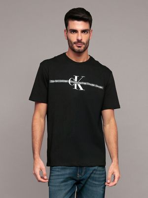Polera manga corta cinta repetitiva Negro Calvin Klein