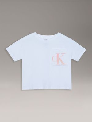 Polera Niña Boxy Oversize Monogram Blanco Calvin Klein
