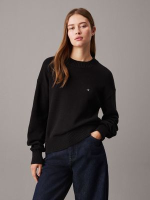 Sweater de algodón con monograma Negro Calvin Klein