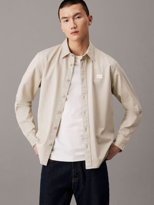 Camisa con etiqueta tejida Beige Calvin Klein