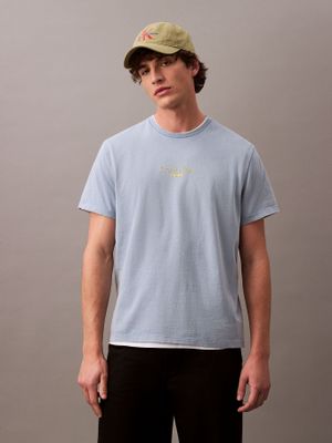 Polera Acid Wash Graphic Celeste Calvin Klein