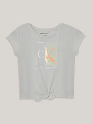 Polera Niña Split Monogram Sequin Gris Calvin Klein